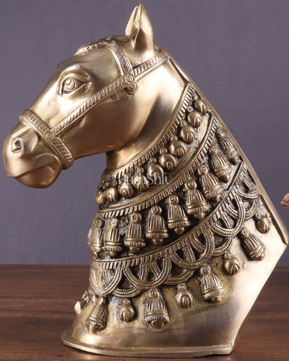 Pure Brass Horse Head Showpiece - Antique Tone | 11 Inch