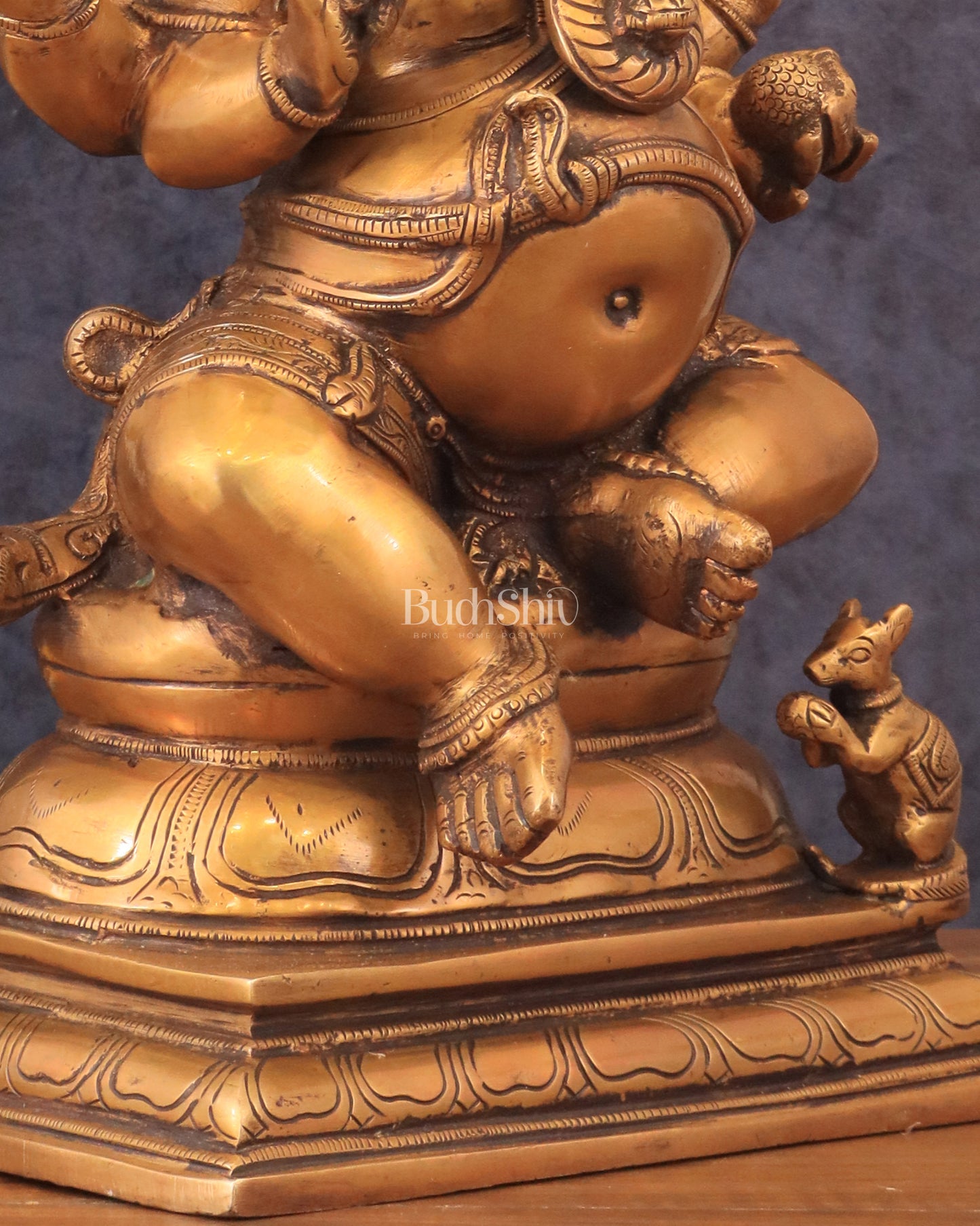 Pure Brass Chola Style Ganesha Statue in Antique Tone - 13"