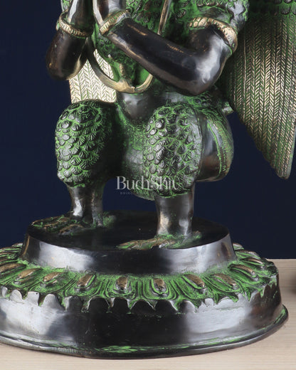 Pure Brass Unique Garuda Dev Statue (Black and Green Antique Tone) 17"