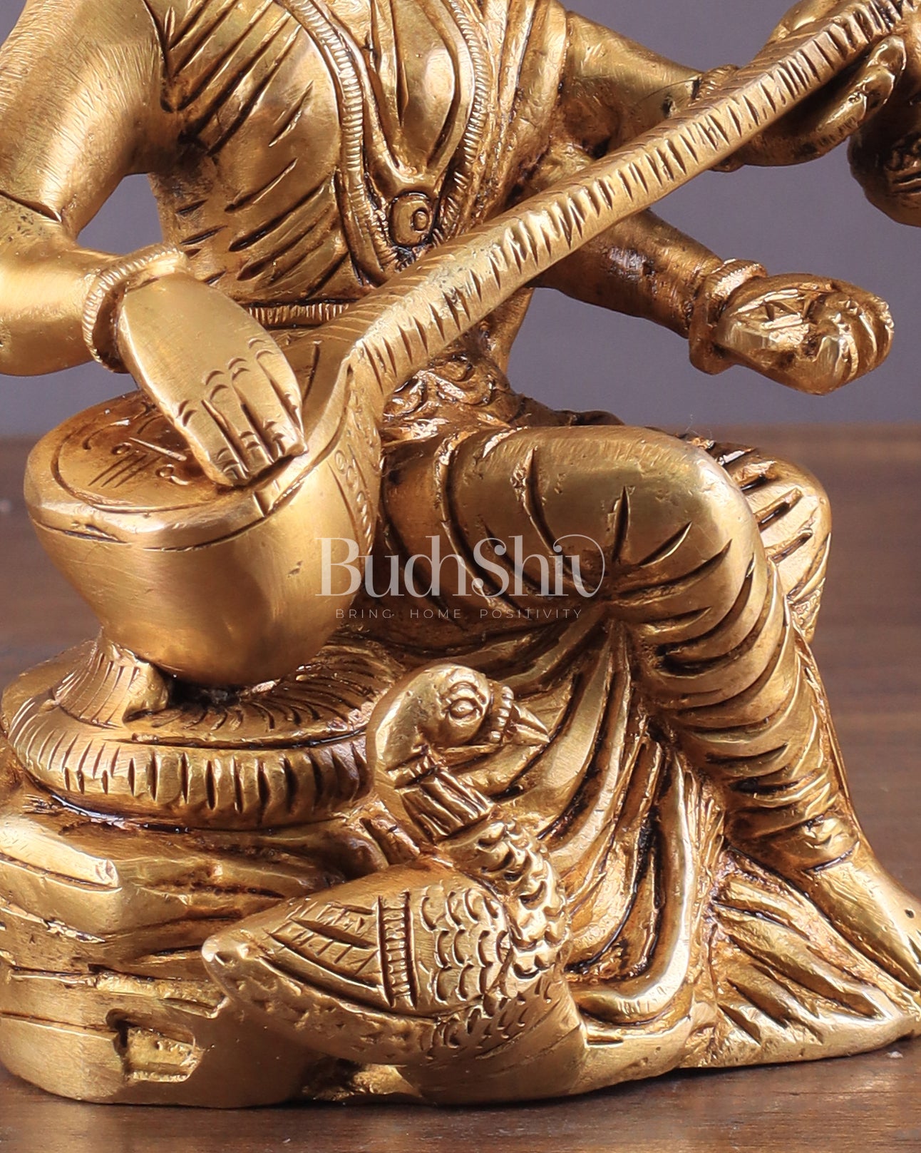 Pure Brass Goddess Saraswati with Swan Idol – 6" Handcrafted Statue