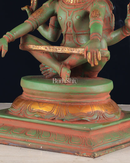 Brass Yog Narsimha Statue 11" vintage green sandstone finish