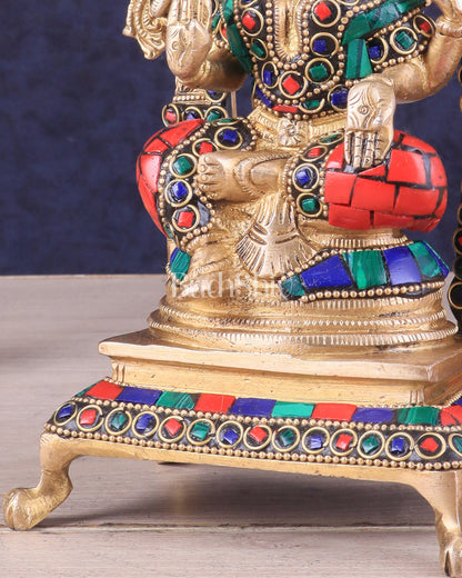 Pure Brass Goddess Lakshmi Idol | Meenakari Stonework 8"