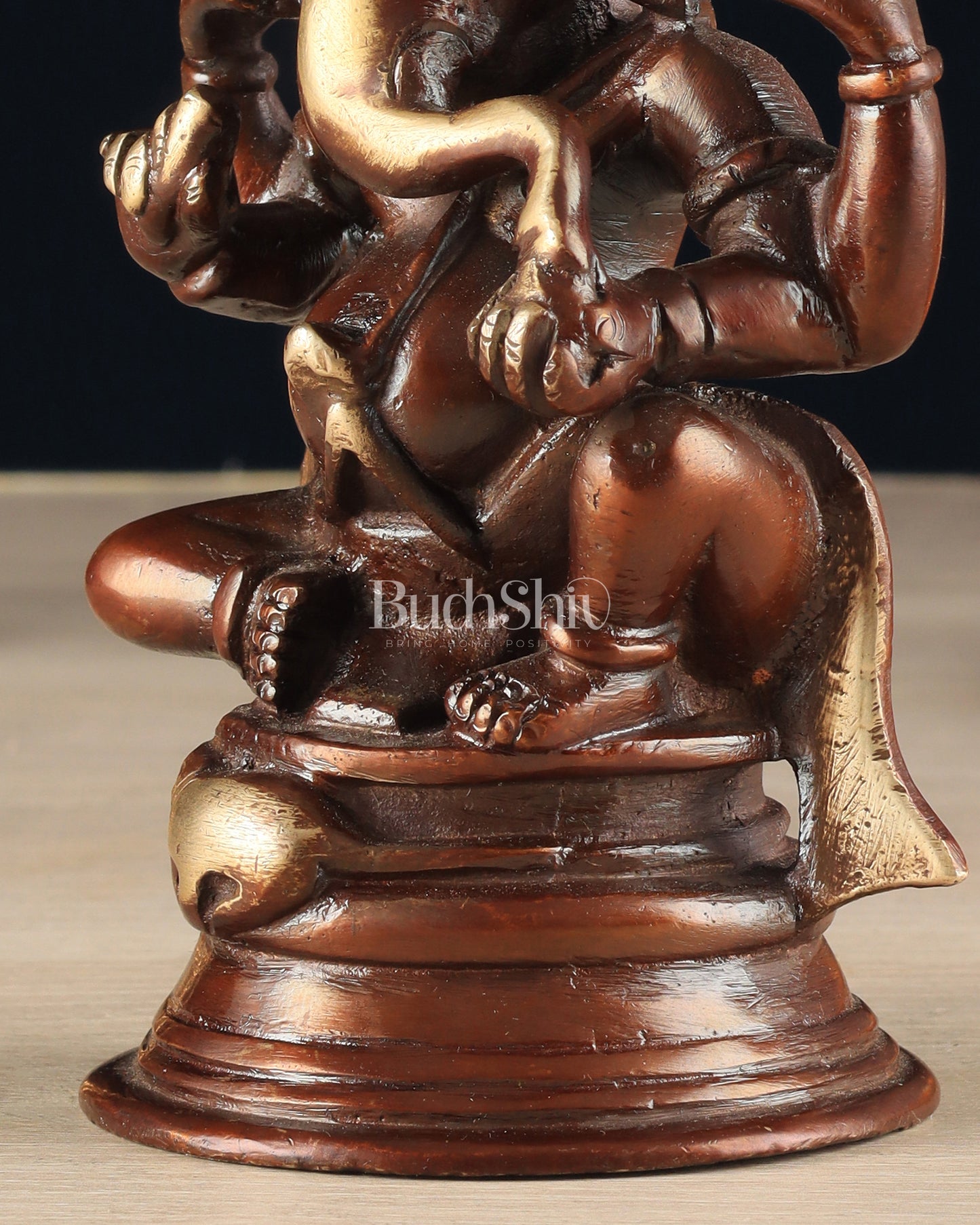 Pure Brass Unique Lord Ganesha Idol - Copper Tone (5 Inch)