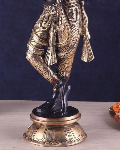 Pure Brass Lord Krishna Statue - Black & Gold Finish, 23 Inches