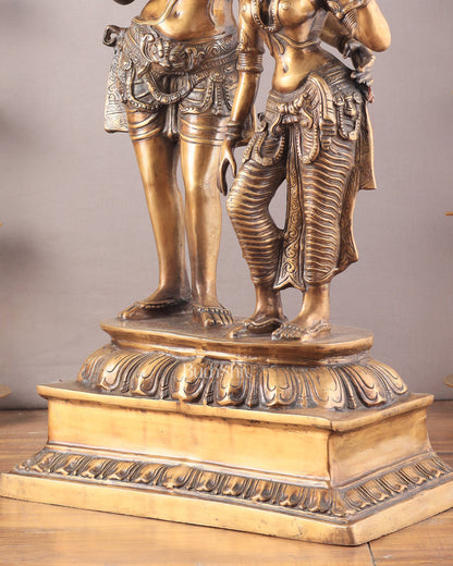 Pure Brass Large Lord Shiva and Parvati Standing Together Statue – 36 Inches