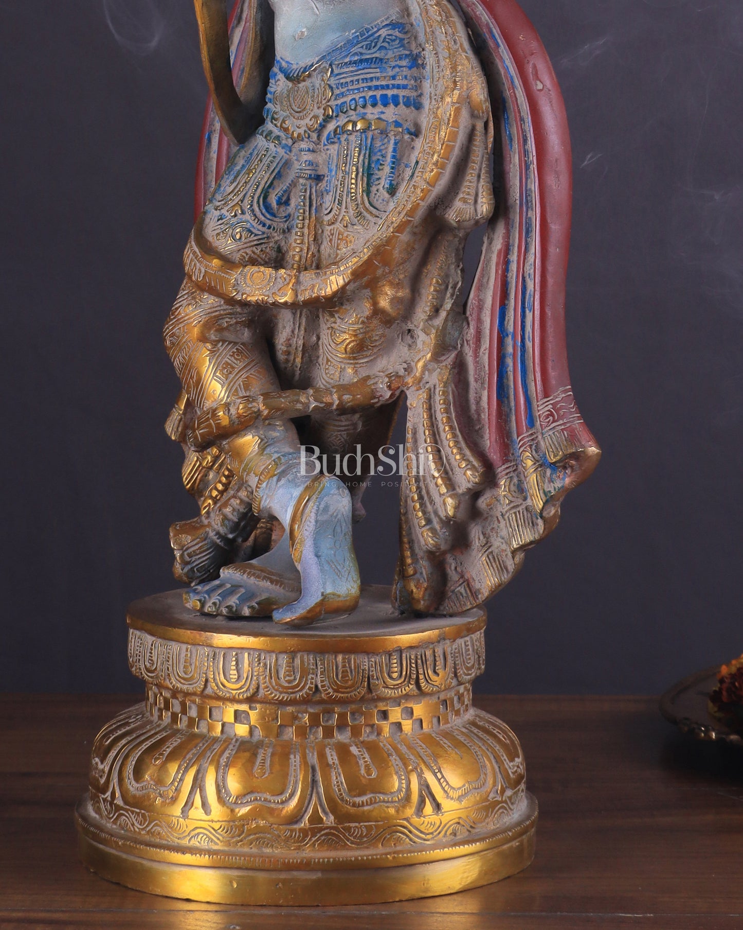 Pure Brass Lord Krishna Vintage Hand-Painted Sculpture 18.5"