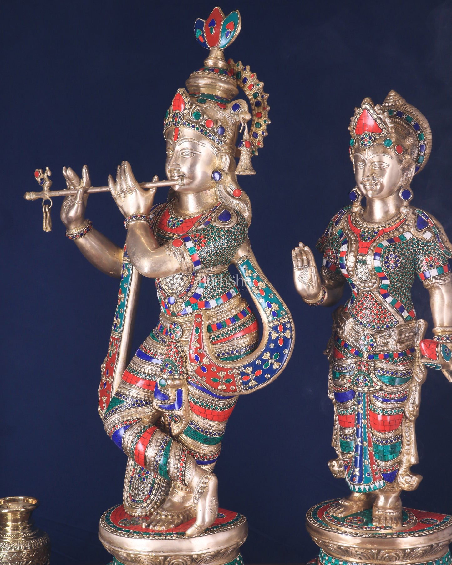 Large Brass Radha Krishna Statues - 36" Height, stonework