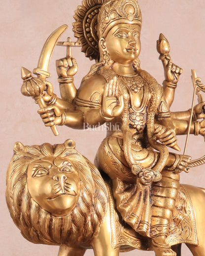 Large Superfine Brass Durga Mata Statue - Antique Golden Tone | Height 21.5 inch