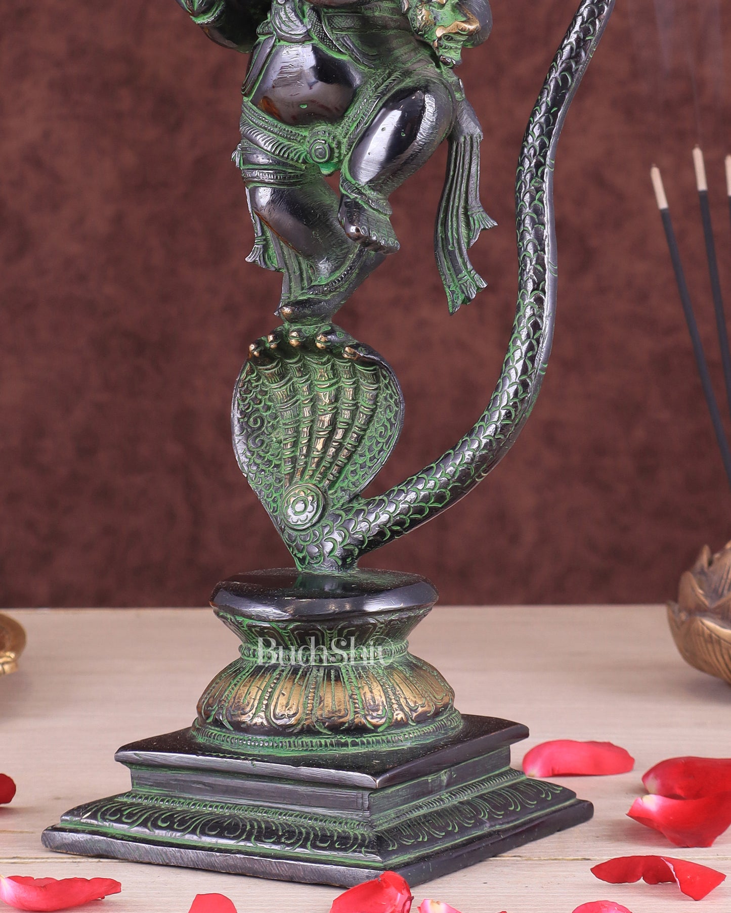 Lord Ganesha Dancing on Snake Brass Statue – Black & Green Antique Finish