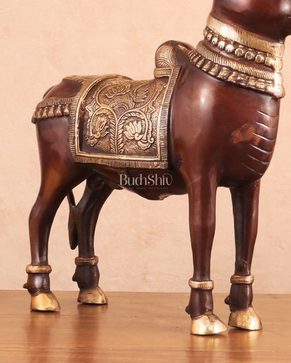 Brass Standing Nandi Statue in vintage Tone - 16"