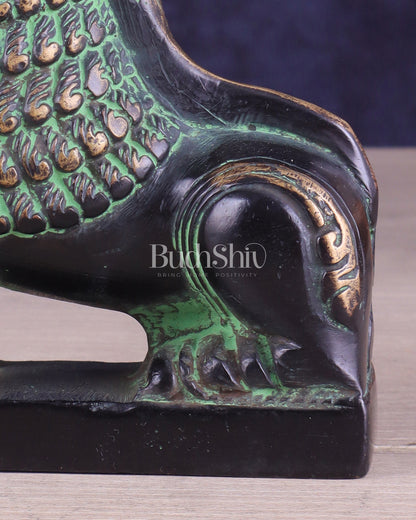 Brass Tibetan Snow Lion Showpiece – black and green tone