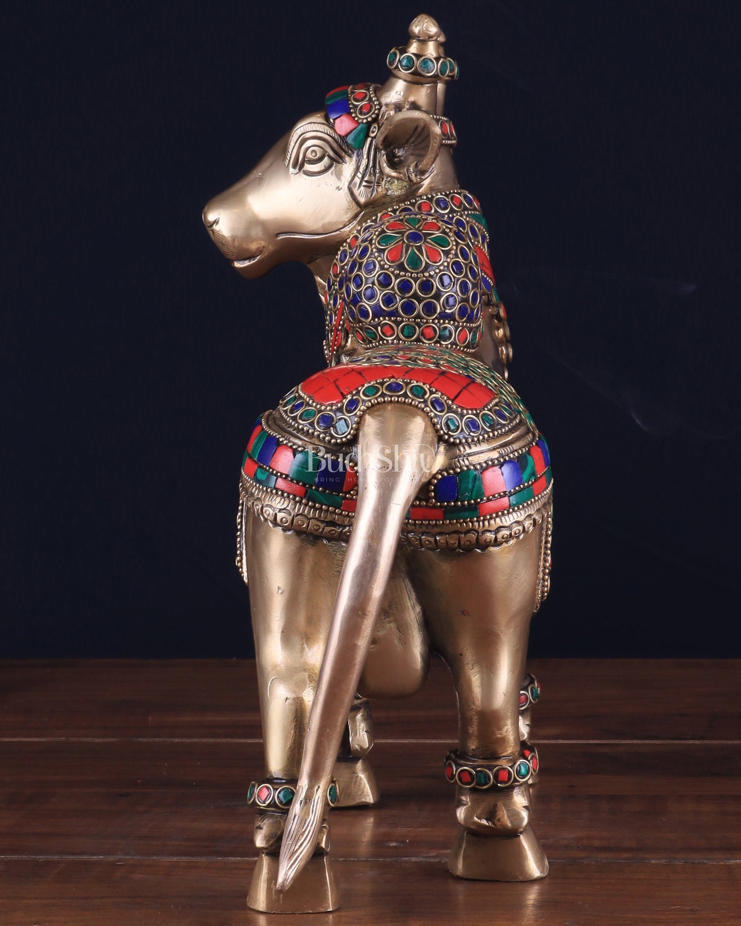 Brass Superfine Standing Nandi Idol | 10.5" stonework