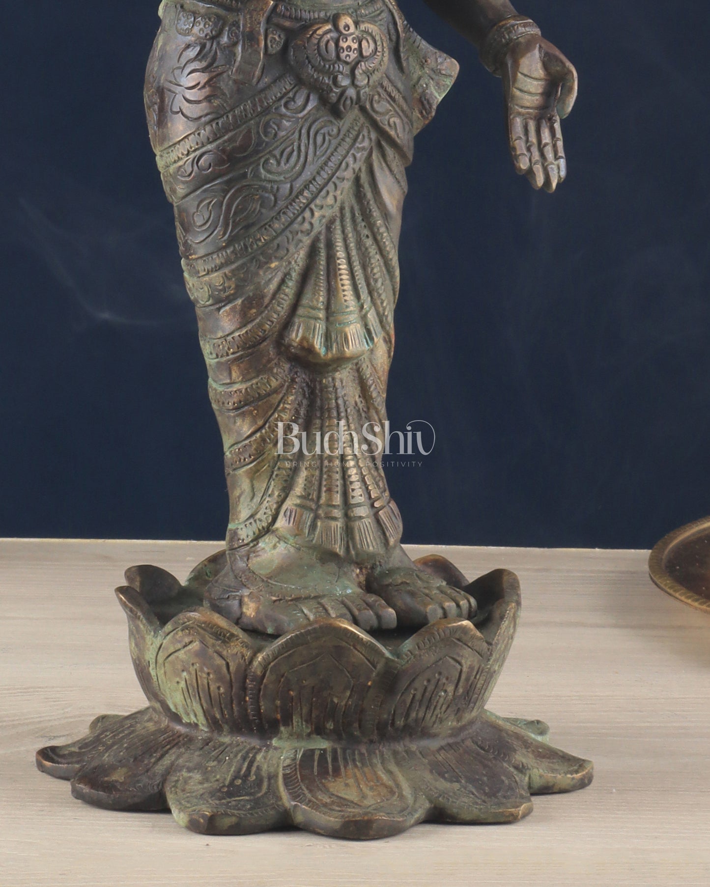 Brass Lakshmi idol standing vintage patine 16.5"