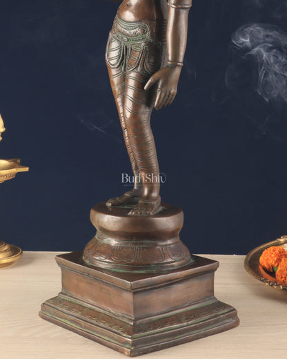 Rare Brass Standing Parvati Statue – Antique Bronze Tone with Sharp Features (20 Inches)