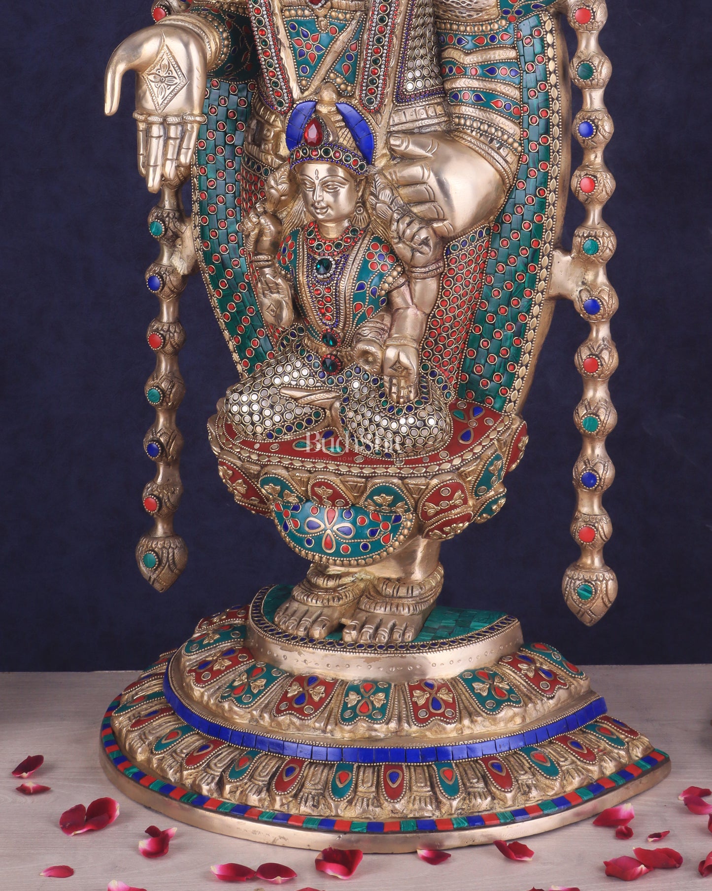 Pure Brass Lord Tirupati Balaji Statue with Goddess Padmavathi Engraved - 34.5 Inch meenakari