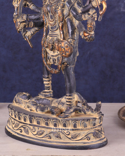 Pure Brass Vintage Goddess Kali Dashbhuja Idol | 10.5"