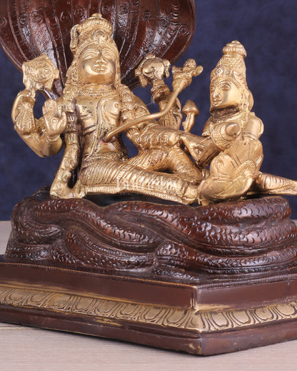 Pure Brass Resting Vishnu Lakshmi on Sheshanaag Idol - Dual Tone