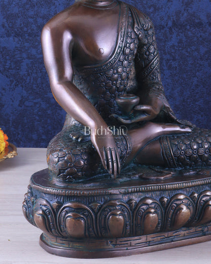 Pure Brass Antique Buddha bhoomisparsha mudra Statue - 13.5" Height