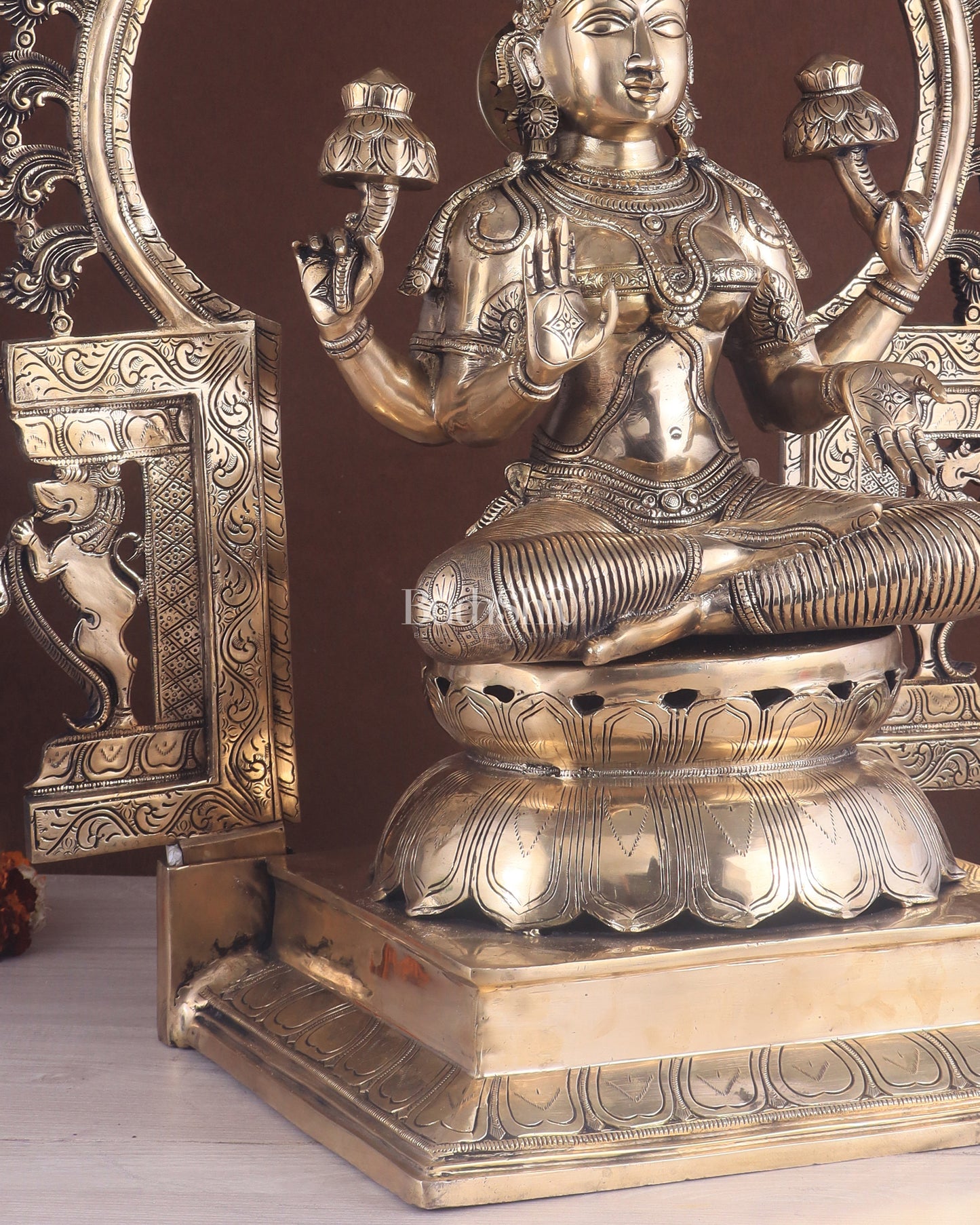 Pure Brass Large Goddess Lakshmi with Prabhavali Statue 32.5"