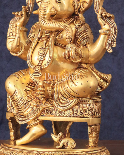 Brass Superfine Lord Ganesha Statue with Advanced Carvings - 15.5"