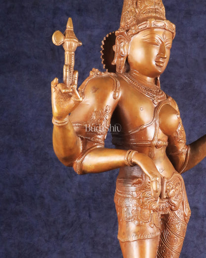 Superfine Brass Ardhanarishwara Statue - 27" Vintage Bronze Tone