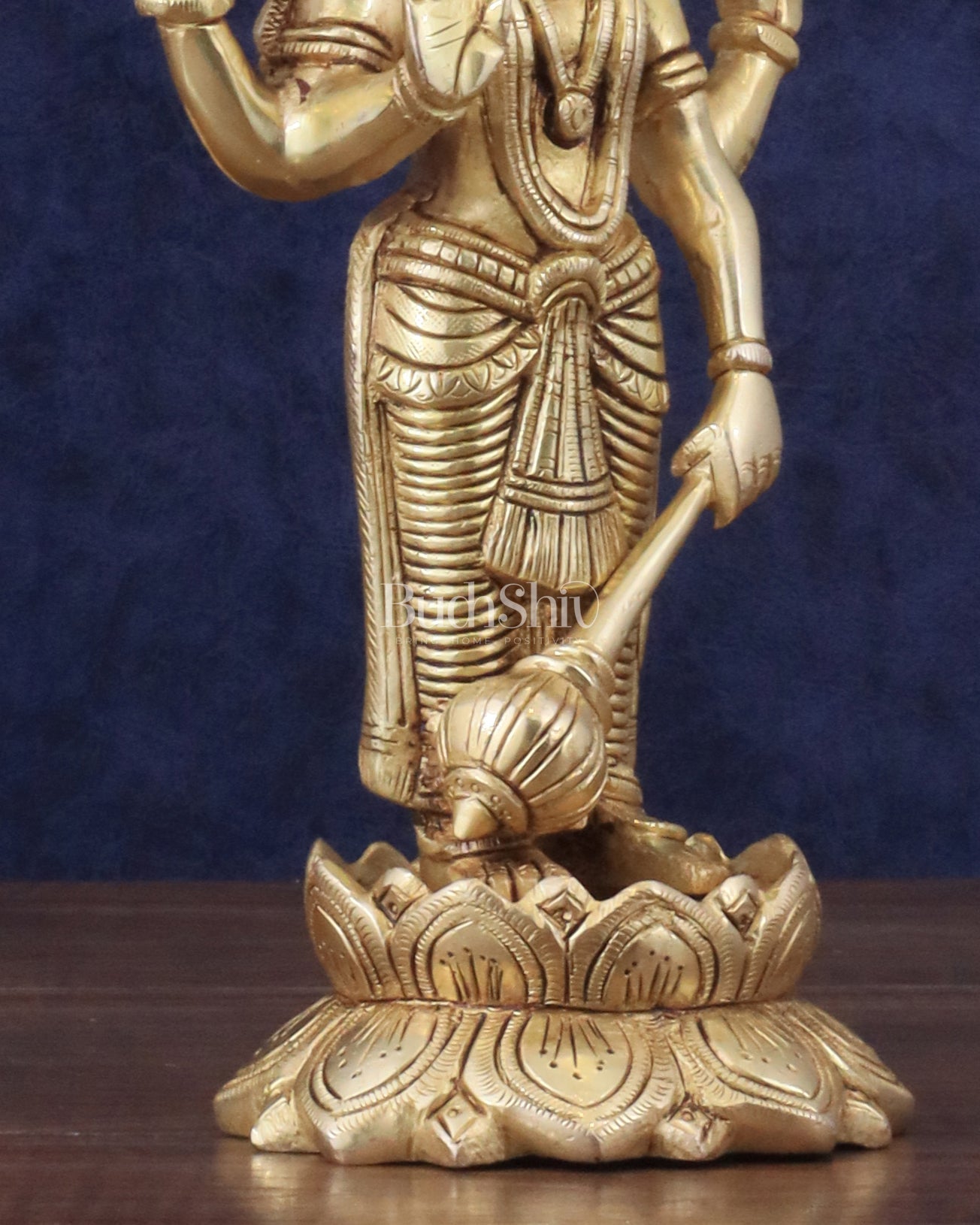 Pure Brass Sathya Narayana Vishnu on Lotus Statue - 9"