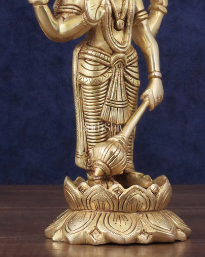 Pure Brass Sathya Narayana Vishnu on Lotus Statue - 9"