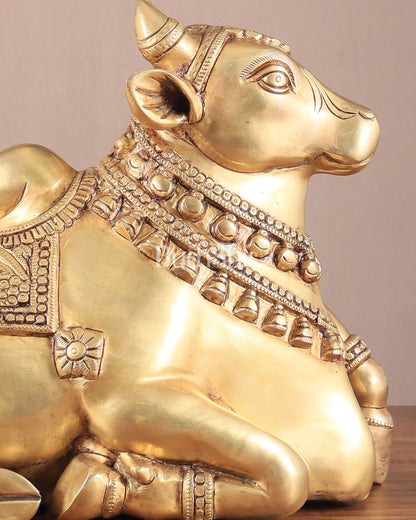 Brass Superfine Nandi Sculpture with Enhanced Carvings 18"