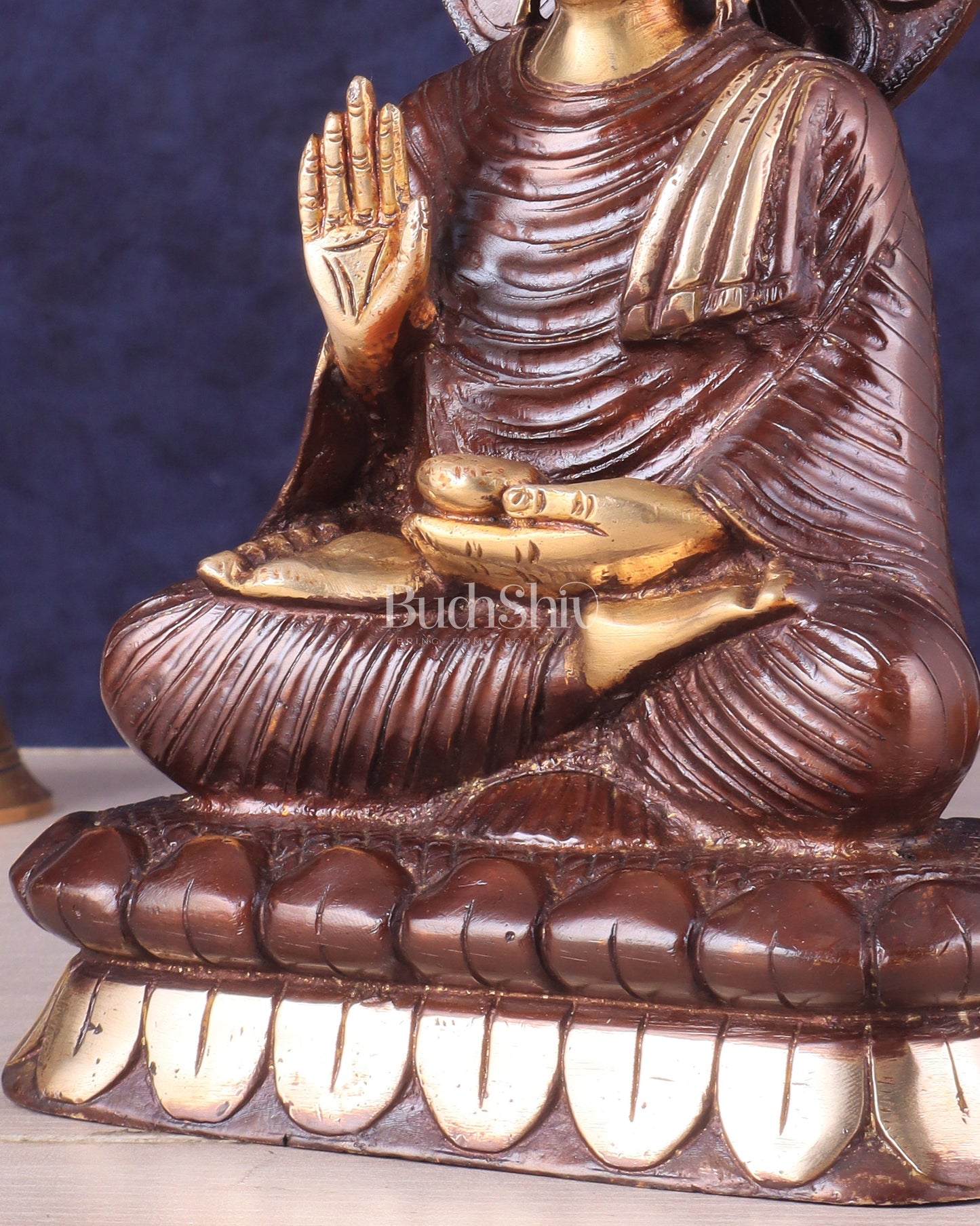 Dual Tone Brass Buddha Idol in blessing Mudra 8.5"