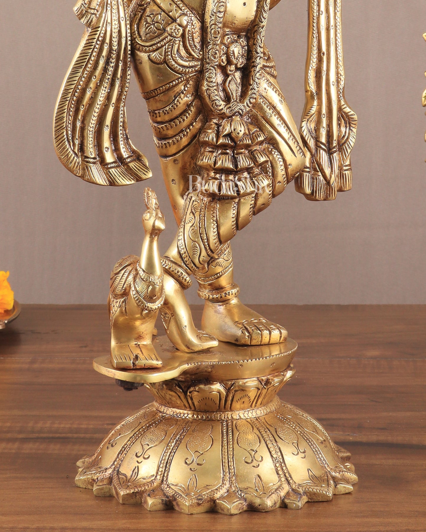 Lord Krishna Standing on a Lotus Base – Pure Brass Unique Sculpture 19"