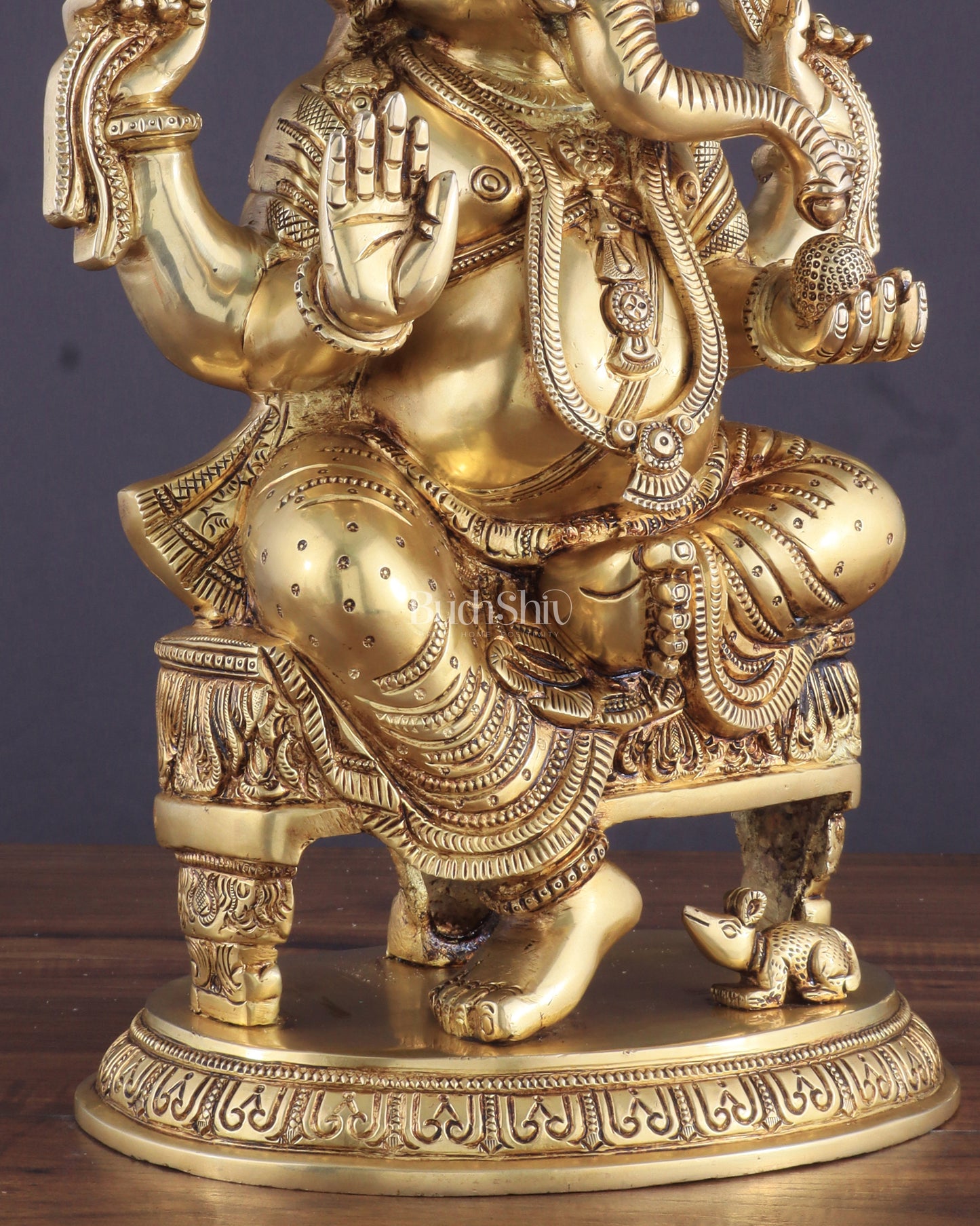 Brass Superfine Lord Ganesha Statue with Advanced Carvings - 15.5"