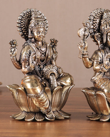 Brass Superfine Lord Ganesha & Goddess Lakshmi Pair – Intricately Carved 6"