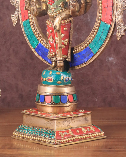 Brass Lord Vishnu Statue with Sudarshan Chakra Aura - 16.5 Inch meenakari