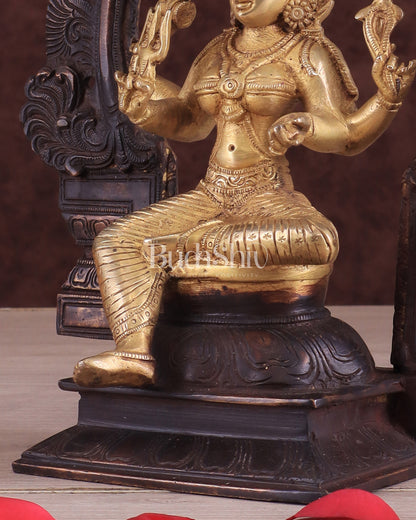 Pure Brass Goddess Mariamman with Prabhavali - Dual Copper Tone - 9"