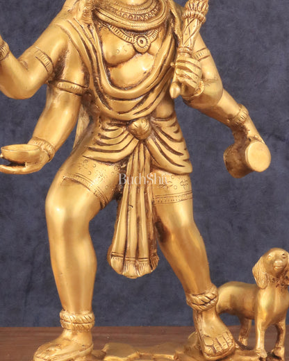 Pure Brass Large Kaal Bhairava Statue - 15" golden