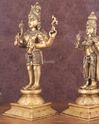 Brass Lord Shiva and Parvati Idol | 18" Height butter gold