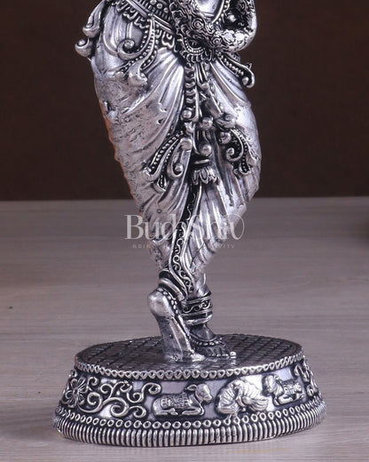 Superfine Brass Lord Krishna Intricate Idol 10" silver plated