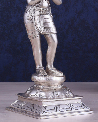 Brass Hanuman in Namaskaram anjali Mudra Statue 12 inch silver plated