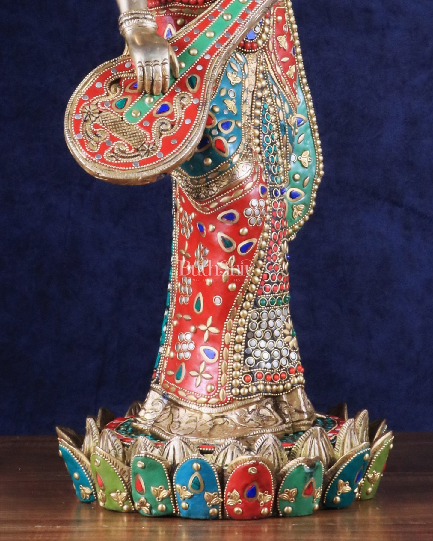 Standing Saraswati Brass Murti meenakari - 25 inch