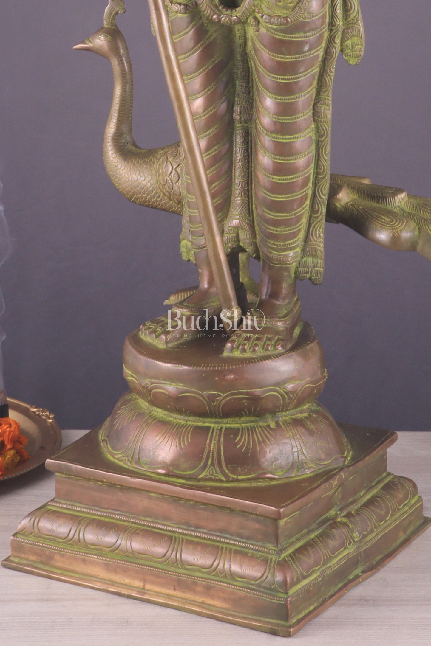 Vintage Brass Lord Kartikeya Murugan Kumarswamy Large Statue – Bronze Tone 37"