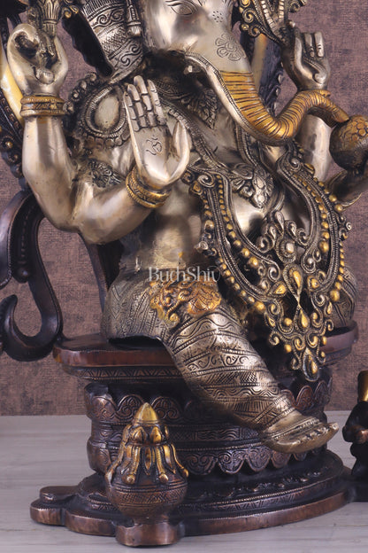 Pure Brass Ganesha Idol | Superfine Three Tone Finish 26"