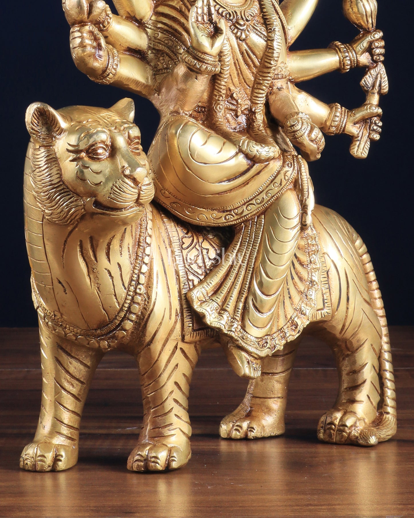 Pure Brass Goddess Durga Sherawali Mata on Tiger 12 inch