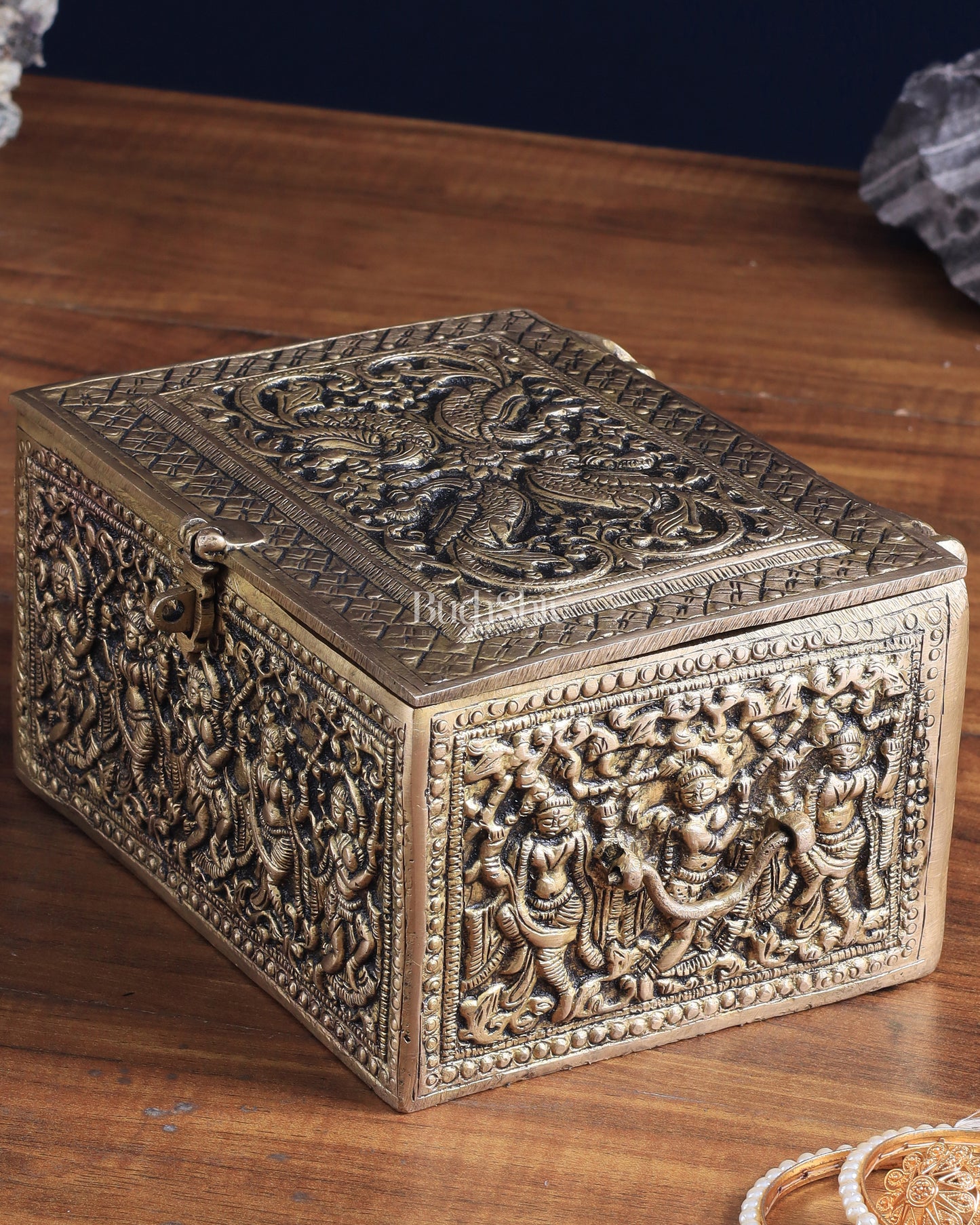 Pure Brass Unique Jewelry Treasure Storage Box – Multipurpose with Intricate Carvings