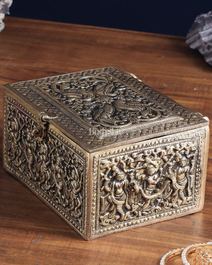 Pure Brass Unique Jewelry Treasure Storage Box – Multipurpose with Intricate Carvings