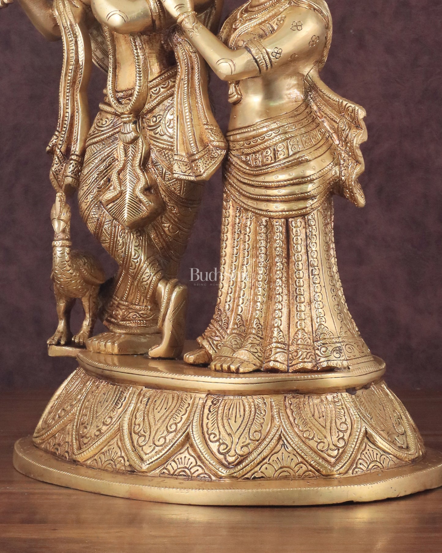 Pure Brass Radha Krishna with Peacock Idol - 16"