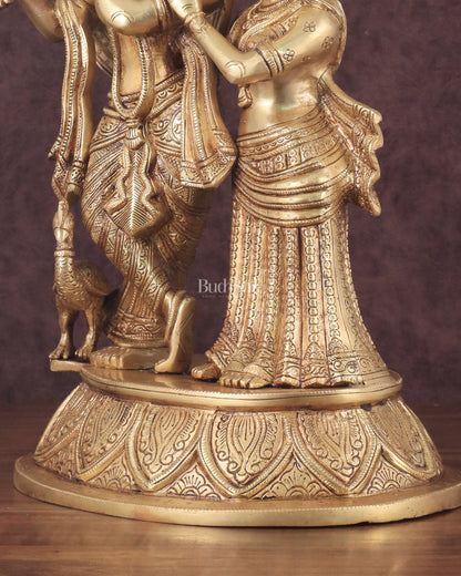 Pure Brass Radha Krishna with Peacock Idol - 16"