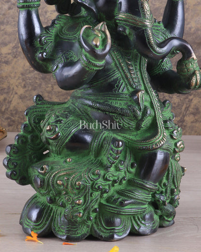 Unique Pure Brass Lord Ganesha Idol with Black and Green Patina Finish 7.5"