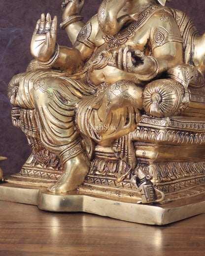 Ganesha Pure Brass Superfine Seated on Throne Statue - 18"