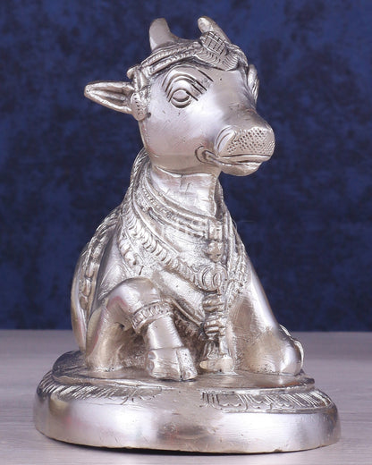 Brass Superfine Nandi Bull Idol | 5.5 inch silver plated