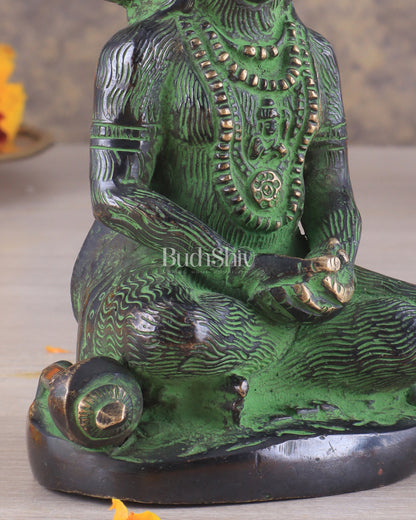 Brass Hanuman Ji in Meditation – Antique Black & Green Tone 5"